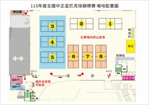 115年度全國中正盃匹克球錦標賽 場地配置圖 300x212